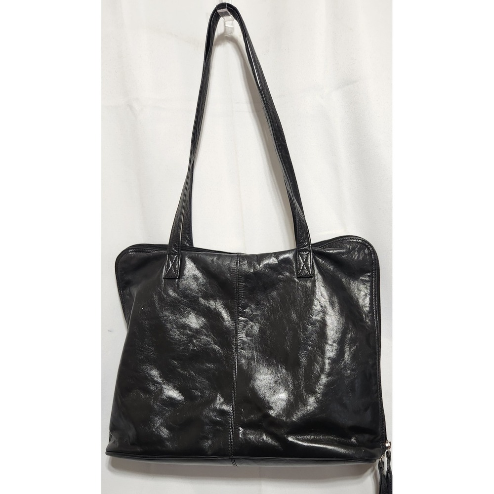 Latico Leathers Black Leather Tote Bag Floral Lining Shoulder Bag Large Pocket